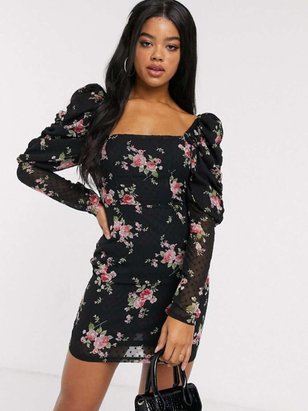 ASOS In The Style x Fashion Influx puff sleeve mini dress in floral print